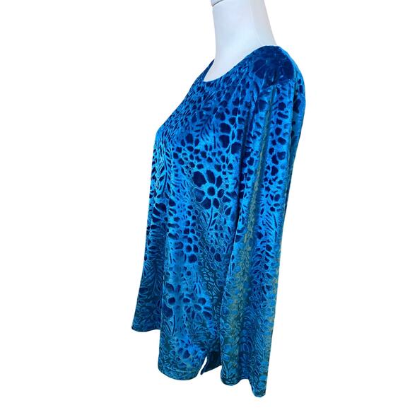 Anthony Richards Blue Velvet Textured Floral Top Long Sleeve Large Petite - Picture 2 of 6